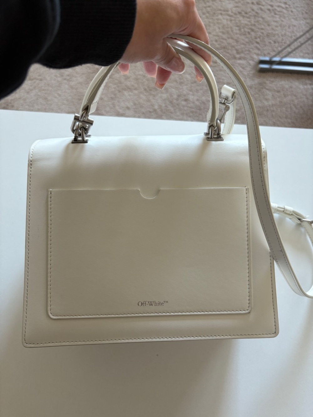 Off-White Jitney 2.8 Top Handle Bag White Royal Blue Logo Crossbody ๐๐๐ - Picture 4 of 7